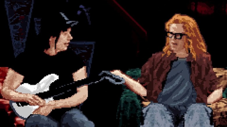 Wayne and Garth chatting during the intro of the 1993 video game Wayne's World
