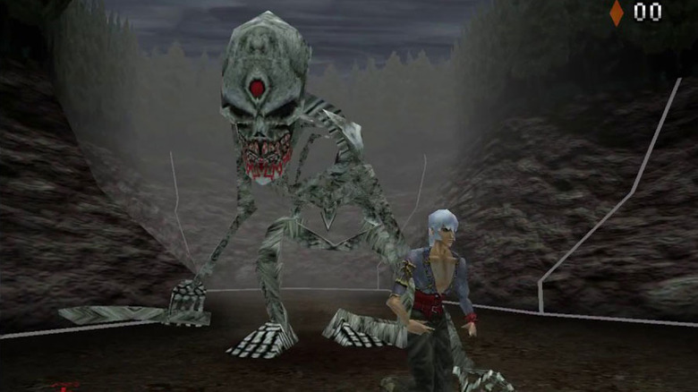Cornell runs away from a large skeleton in Castlevania: Legacy of Darkness
