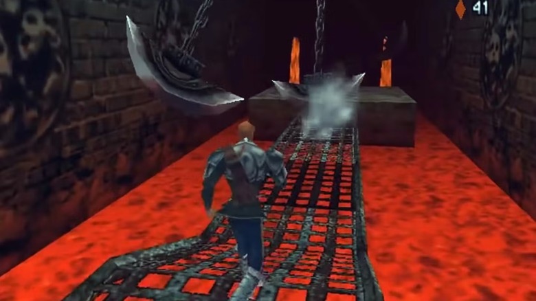 Reinhardt avoiding swinging axes in Castlevania 64