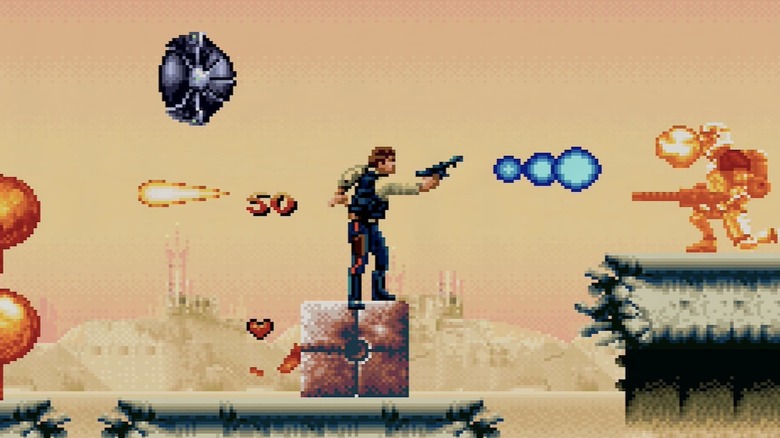 Han Solo blasts a Sandtrooper in Super Star Wars