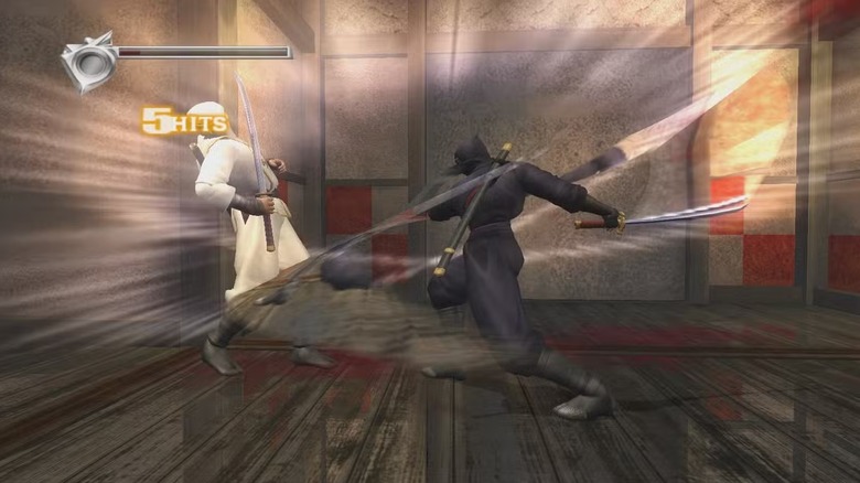 Ryu Hayabusa slashes a white ninja in Ninja Gaiden Black