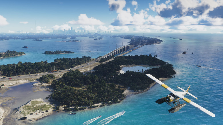 A plane flying over thhe Leonida Keys in Grand Theft Auto 6