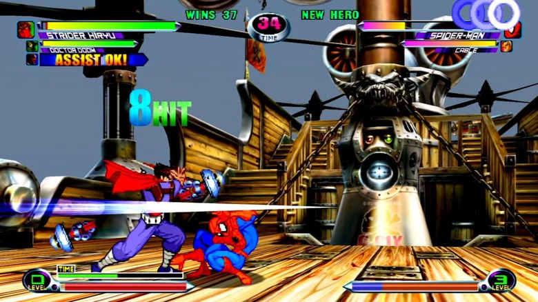 Strider fighting Spider-Man in Marvel vs. Capcom 2