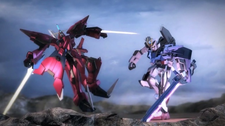 Two Gundam sword fighting in Dynasty Warriors: Gundam Reborn