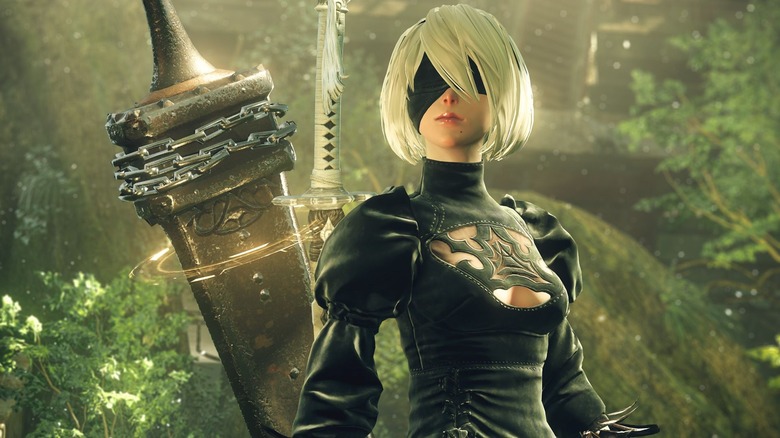 2B stands by her sword in Nier: Automata