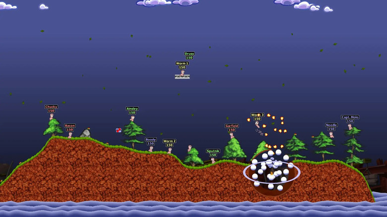 A explosion rocks on island full of worms in Worms Armageddon