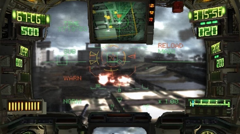 The mech targets an incoming enemy in Steel Battalion