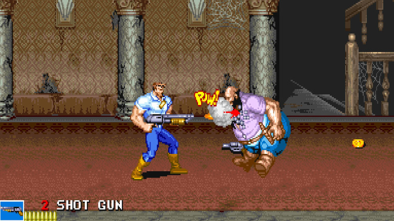 Jack blasts an enemy with a shotgun in "Cadillacs and Dinosaurs" (1993)