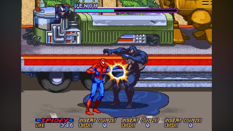 Spider-Man fighting Venom in "Spider-Man: The Video Game" (1991)