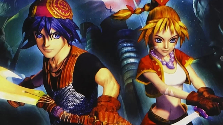 Serge and Kid stand together on the cover to Chrono Cross