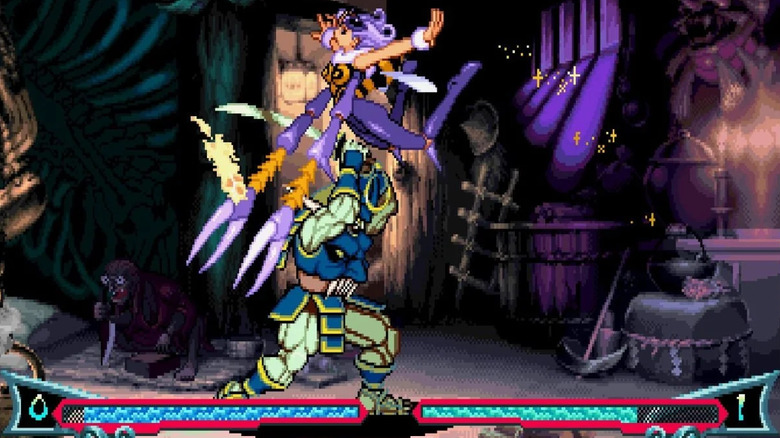 Bishamon and Q-Bee fight in Vampire Savior 2: The Lord of Vampire