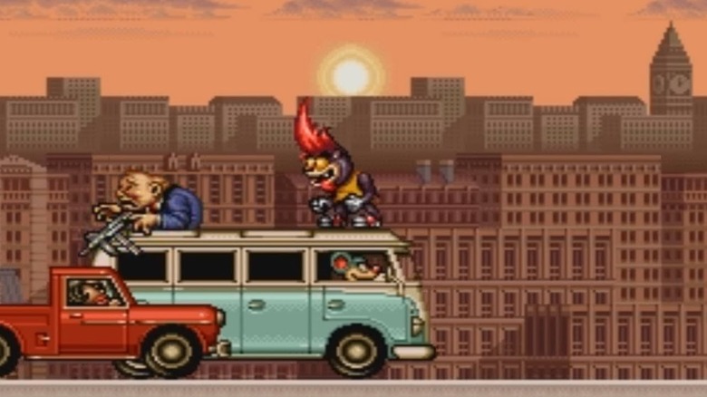 Rocky Rodent rides a van driven by mouse while fighting a mobster in "Rocky Rodent"