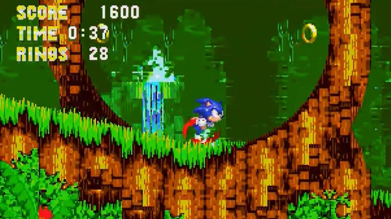 Sonic runs towards a loop in "Sonic the Hedgehog 3" (1994)