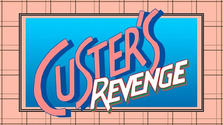 The title Custer's Revenge on the box art for Custer's Revenge