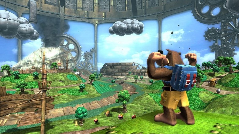 Banjo flexes while surveying a polluted landscape in "Banjo-Kazooie: Nuts & Bolts" (2008)