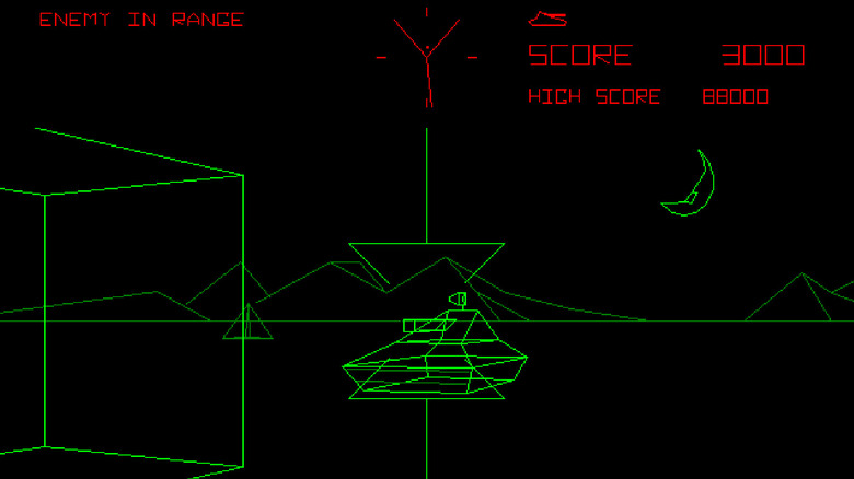An enemy tank is targeted in Battlezone