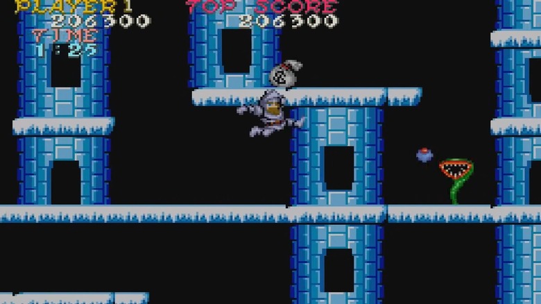 Sir Arthur in the ice castle level in Ghosts 'n Goblins