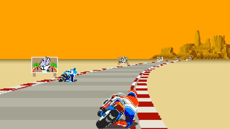 Screenshot of Hang-On. Note the sprite scaling and distant horizon