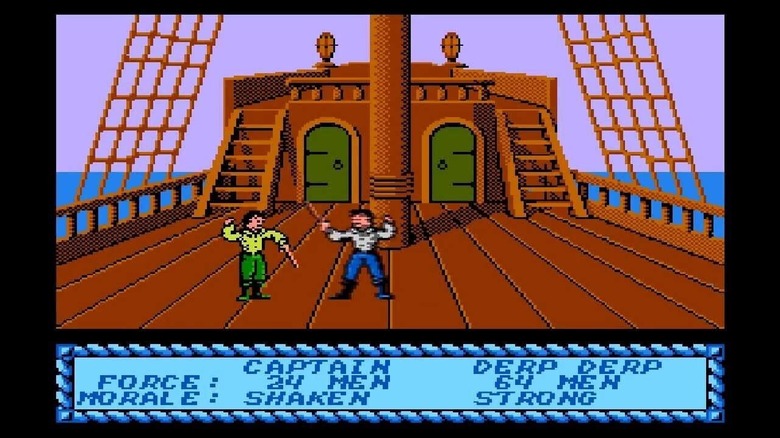 Two pirates sword fight on a ship's deck in "Sid Meier's Pirates!"