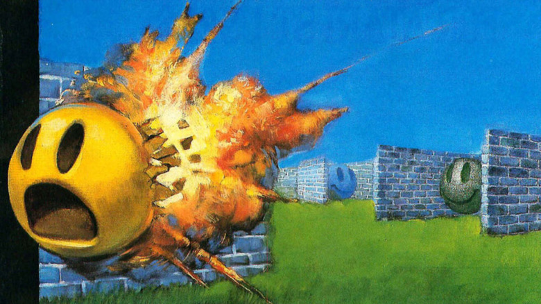 A yellow emoticon is shot in the back on the cover art for MIDI Maze