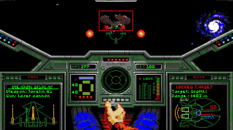 Chris Blair targets an enemy ship from his cockpit in Wing Commander