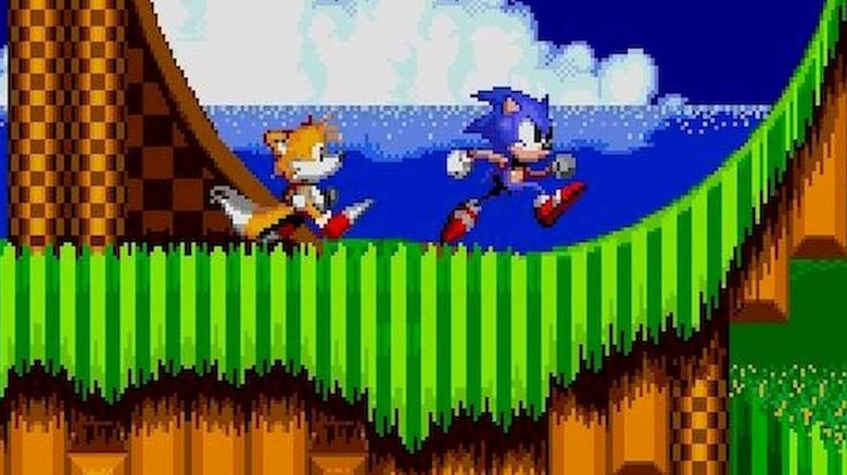 Tails and Sonic run through Emerald Hill Zone in "Sonic the Hedgehog 2" (1992)