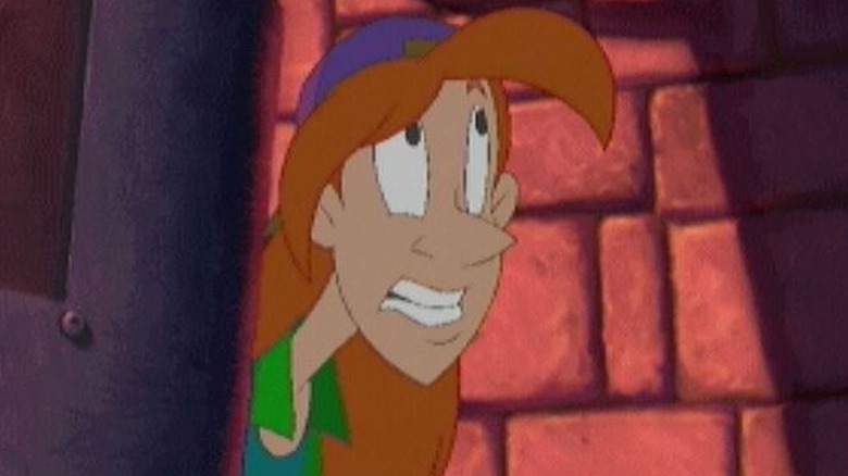 Lance Galahad looks up as he enters a castle in Brain Dead 13