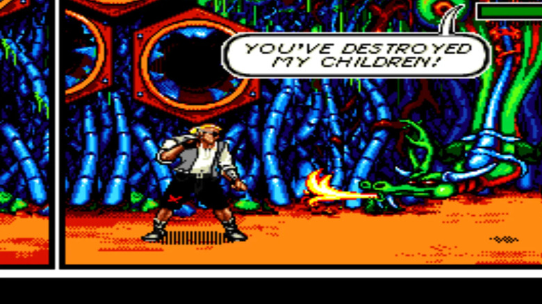 Sketch Turner faces a fire-breathing dragon in Comix Zone
