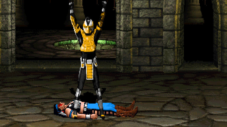 Cyrax stands triumphantly over a defeated Nightwolf in Mortal Kombat 3