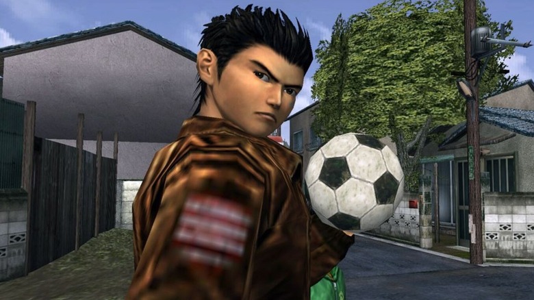Ryo Hazuki holding a soccer ball in Shenmue