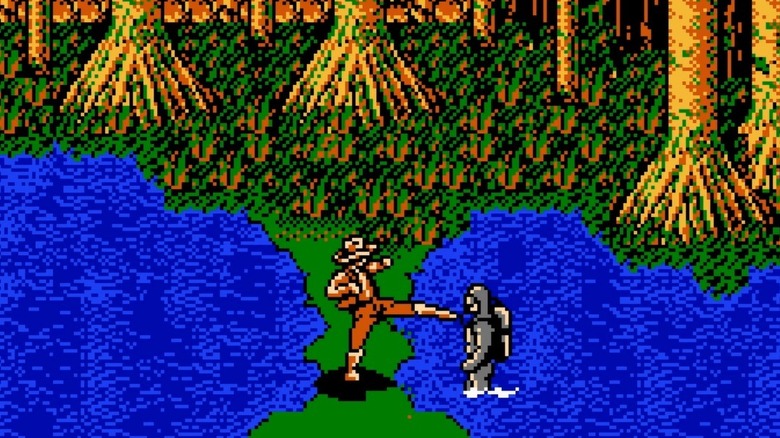 Billy West kicking a diver in The Adventures of Bayou Billy