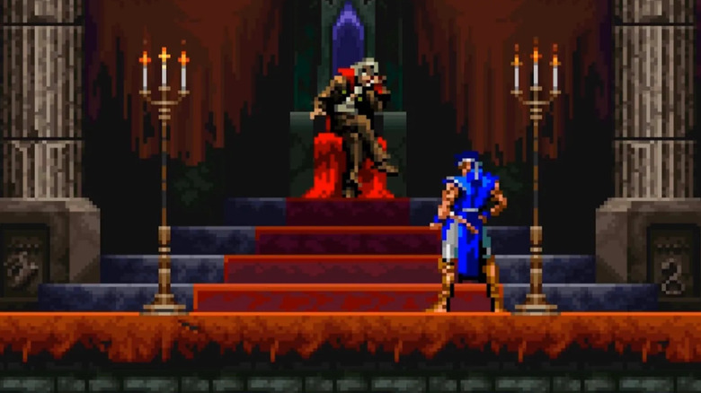Richter Belmont confronts Dracula on his throne in Castlevania: Symphony of the Night
