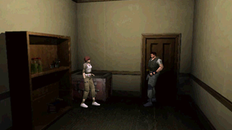 Rebecca Chambers speaks to Chris Redfield in Resident Evil (1996)