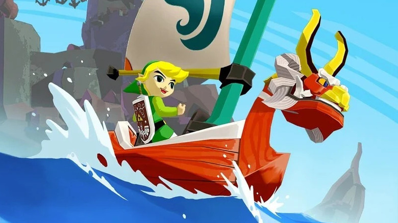 Link sails across the Great Sea in "The Legend of Zelda: The Wind Waker" (2002)