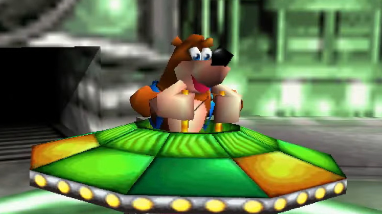 Banjo pilots a flying saucer in "Banjo-Tooie" (2000)