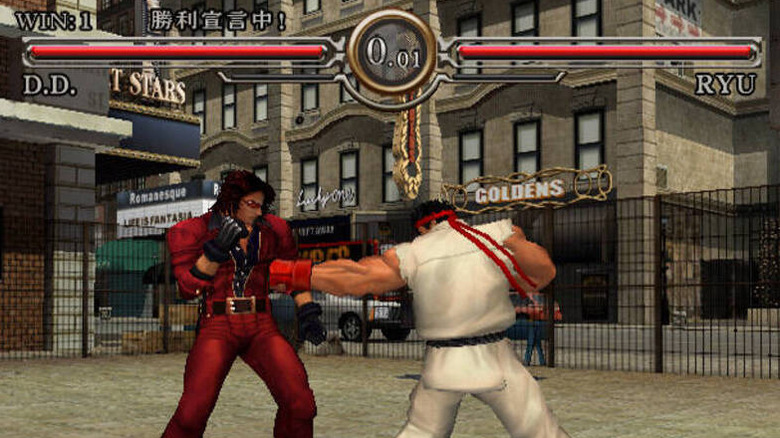 Ryu punches D.D. in Capcom Fighting All-Stars