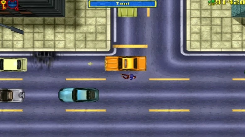 Dead pedestrian laying in the street in Grand Theft Auto