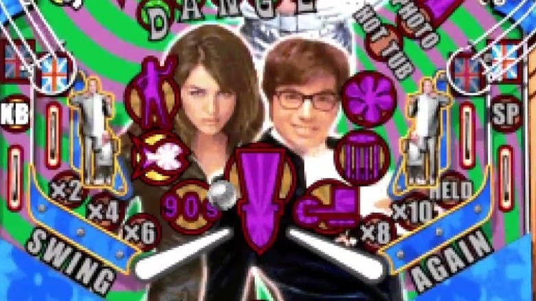 A garish pinball machine featuring Austin Powers characters in Austin Powers Pinball