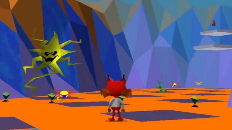 Bubsy walks through a strange alien world in Bubsy 3D