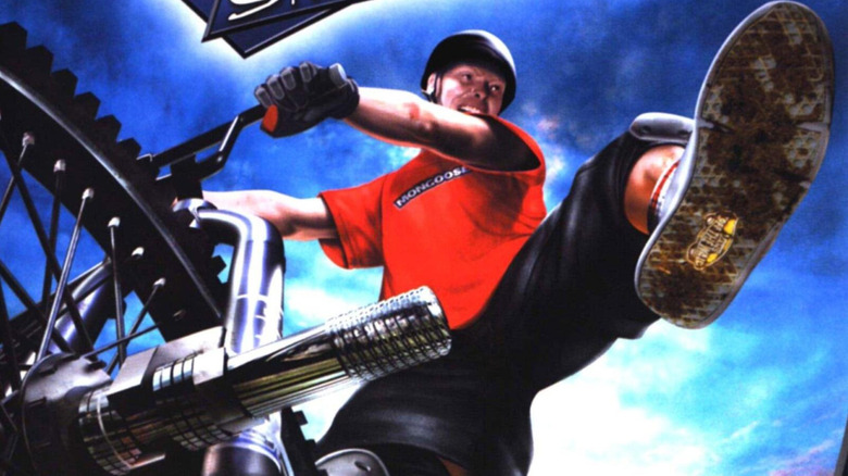 A BMX rider pulls off a trick on the cover art for Gravity Games Bike: Street, Vert, Dirt