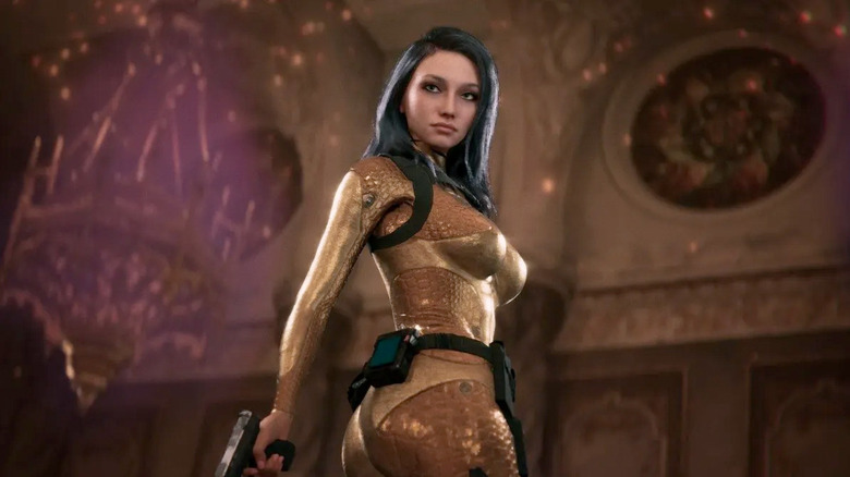 Violet looks back while holding a pistol in Code Violet