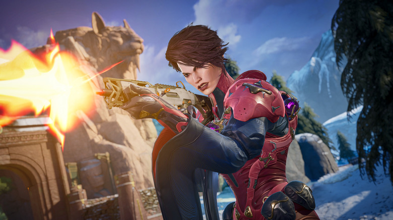 A player character fires an assault rifle in Highguard