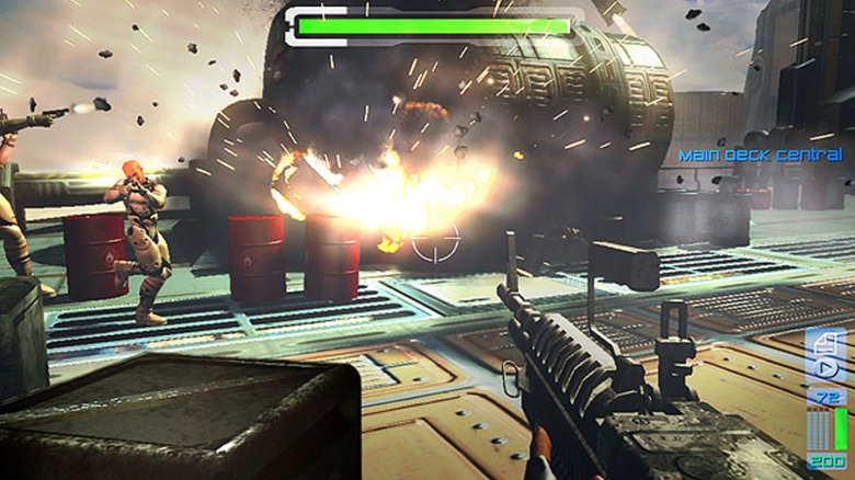Player shooting at NPCs in Perfect Dark Zero