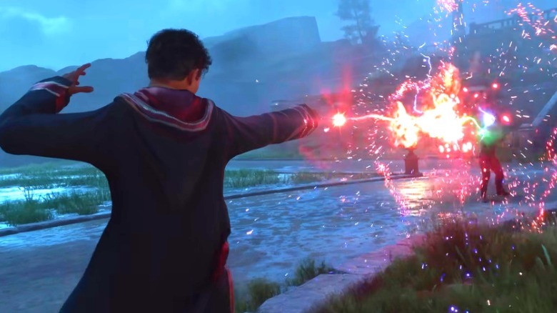 Wizards dueling in forest