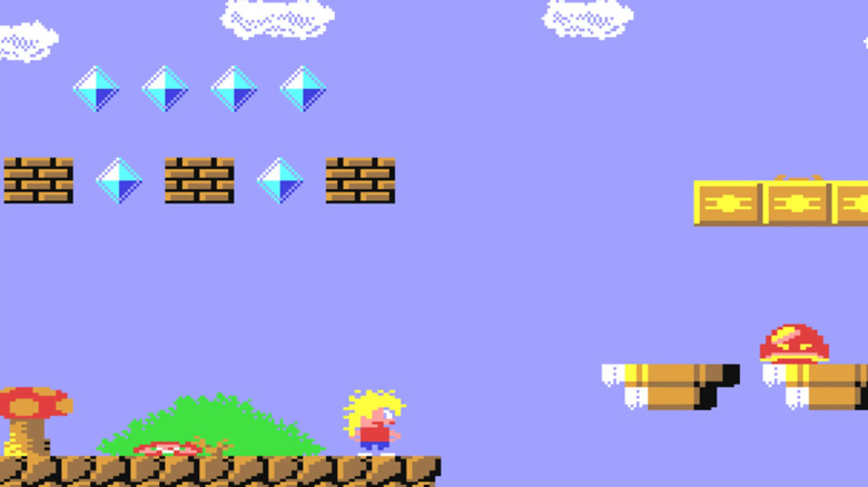 Giana prepares to jump on floating pipes in The Great Giana Sisters