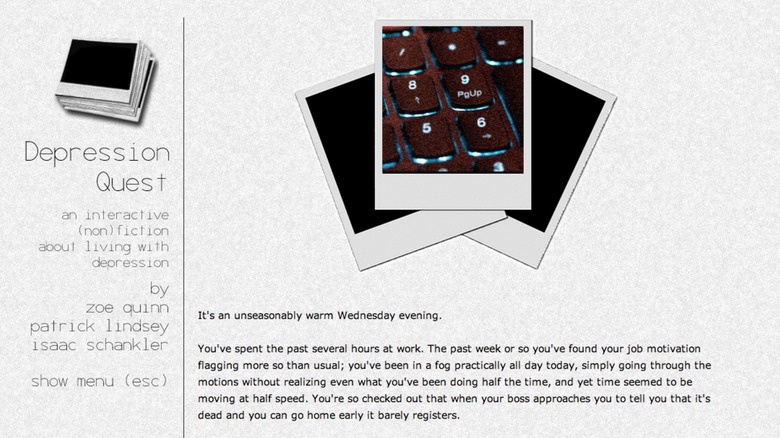 Main story screen from Depression Quest (2014)