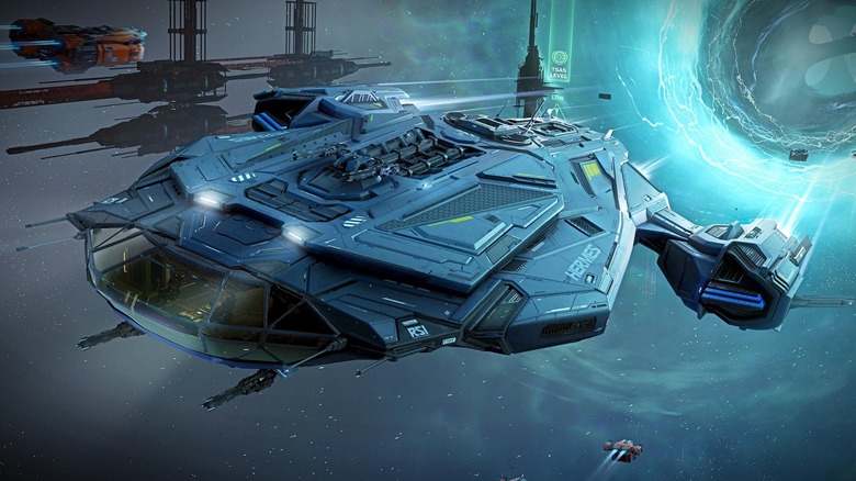 Hermes ship flying through space in "Star Citizen"