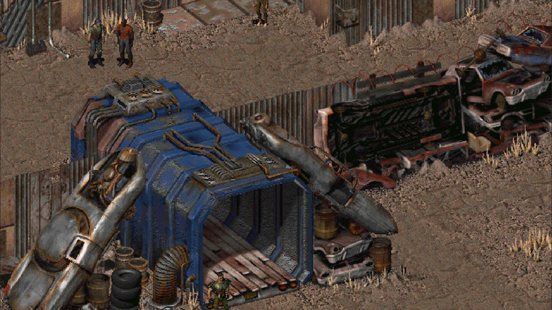 A soldier stands outside of a fallout shelter in "Fallout" (1997)