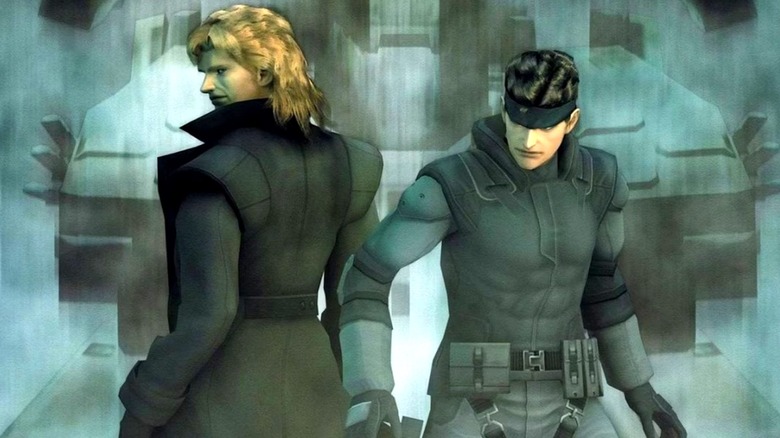 Liquid Snake and Solid Snake standing back to back