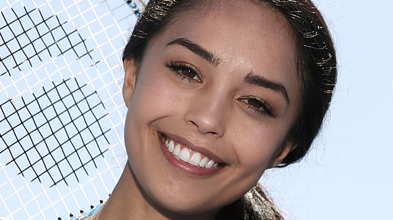 Valkyrae tennis smile